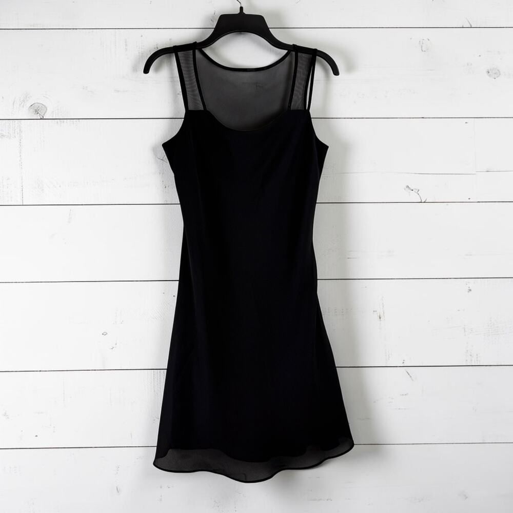 Betsy & Adam by Jaslene Black Mesh Overlay Fit & Flare Mini Dress Small